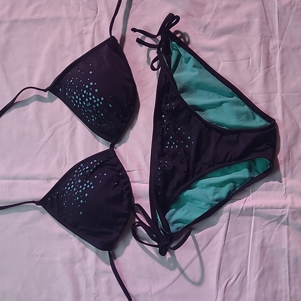 Green and black bikini
